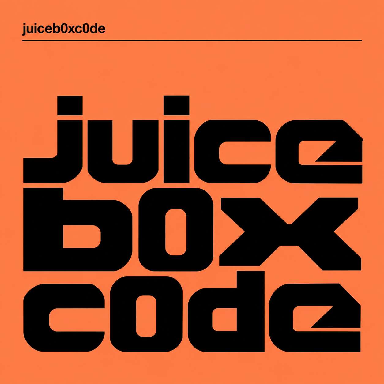 juiceb0xc0de — black geometric lettering on coral orange